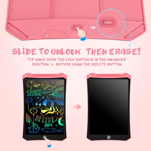Kids Toys 10 Inch LCD Writing Tablet for Kids, Drawing Pads 2 Pack | Kids Travel Essentials, No Mess Coloring, Sensory Educational Learning Toys, Age 3-5 Boys Girls Gifts - color: 10”pink&blue