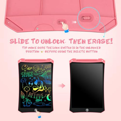 Kids Toys 10 Inch LCD Writing Tablet for Kids, Drawing Pads 2 Pack | Kids Travel Essentials, No Mess Coloring, Sensory Educational Learning Toys, Age 3-5 Boys Girls Gifts - color: 10”pink&blue