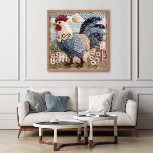 Funny Chicken Puzzles for Adults 1000 Pieces, Quilt Farm Jigsaw Puzzle | Flower Rooster Puzzle, Beautiful Floral Patchwork Chicken Home Wall Decor