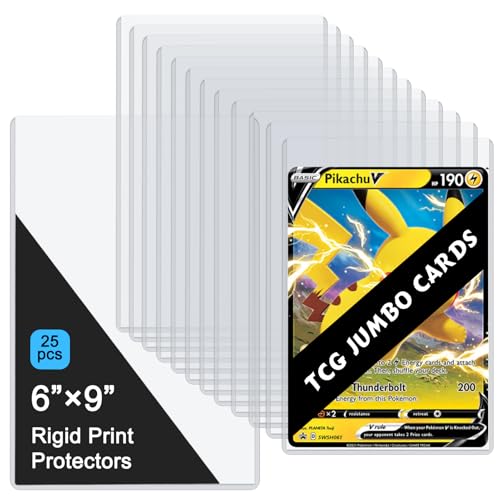 25PCS 6" x 9" Jumbo Card Sleeves, Rigid Print Protectors Clear Hard Plastic Large Card Sleeves for Jumbo Card, Top Loading Rigid Card Sheet Protectors for Postcards, Photos, Trading&Sports Cards - color: 6" X 9"(25 Pack)