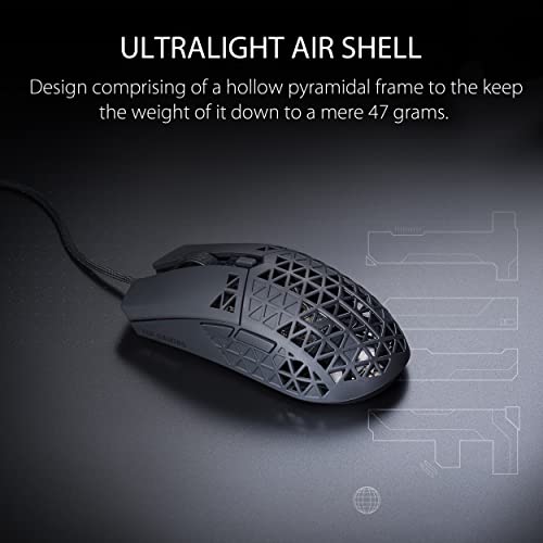 ASUS TUF Gaming M4 Air Lightweight Mouse | 16,000 dpi Sensor, Programmable Buttons, 47g Ultralight Shell, IPX6 Water Resistance, Gaming Paracord and Low Friction PTFE Feet, Black