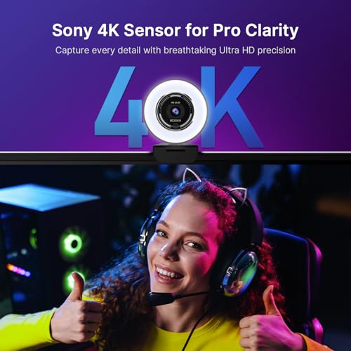 NexiGo 4K Streaming Webcam Kit, N680E Pro UHD Webcam w/Ring Light, PDAF Autofocus, 1080p 60FPS, Dual Noise-Canceling Mics, Privacy Shutter, Lightweight Mini Tripod, for Zoom/Teams/Twitch/Google Meet