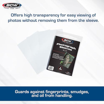 BCW 5x7 Photo Sleeves – 100 ct | Acid Free, No PVC | Soft Clear Plastic Photo Sleeves | Archival Quality | Fits 5x7 Photos & BCW 5x7 Toploaders - size: 100-PACK