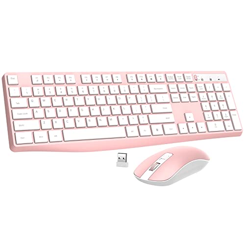 Wireless Keyboard and Mouse Combo, Lovaky 2.4G Full-Sized Ergonomic Keyboard Mouse, 3 DPI Adjustable Cordless USB Keyboard and Mouse, Quiet Click for Computer/Laptop/Windows/Mac (1 Pack, Pink) - color: Pink, size: 1 Pack
