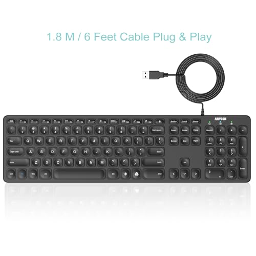 Arteck Backlit USB Wired Full Size Keyboard with Media Hotkey for PC and Laptop