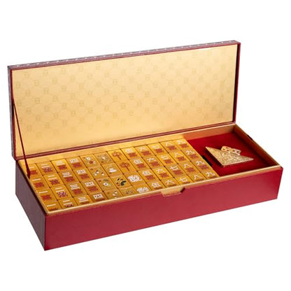 Luxury Chinese Mahjong Set - 144 Professional Acrylic Tiles with Red Designer Handbag Case - Double Happiness Art Edition for Weddings, Anniversaries& New Year - Premium Cultural Collectible gift - color: Red 1