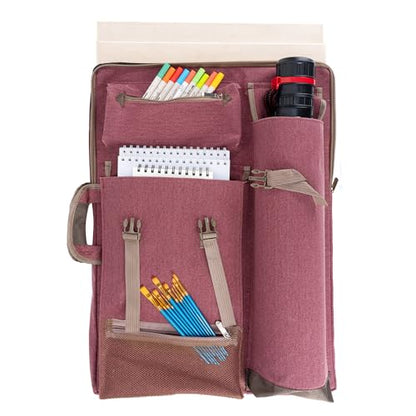 TRANSON Art Portfolio Case Artist Backpack Canvas Bag Large 26” x 19.5” - color: Brownish Red