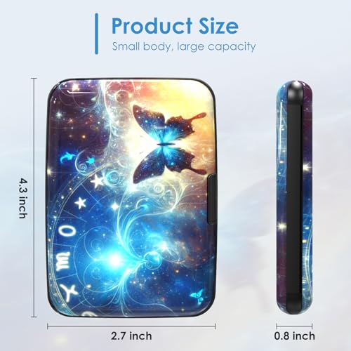 RFID Blocking Credit Card Protector, Blue Butterfly Aluminum ID Case Hard Shell Business Card Holders Metal Wallet for Men or Women - color: Starry Sky Blue Butterfly