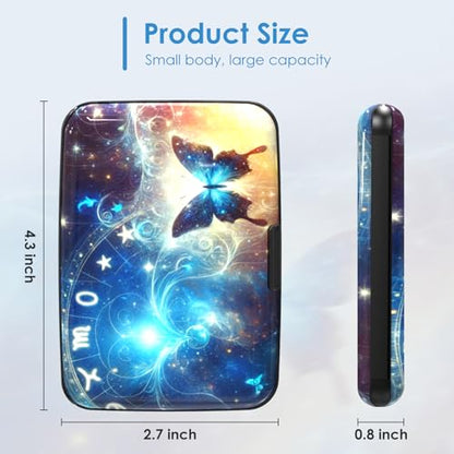 RFID Blocking Credit Card Protector, Blue Butterfly Aluminum ID Case Hard Shell Business Card Holders Metal Wallet for Men or Women - color: Starry Sky Blue Butterfly