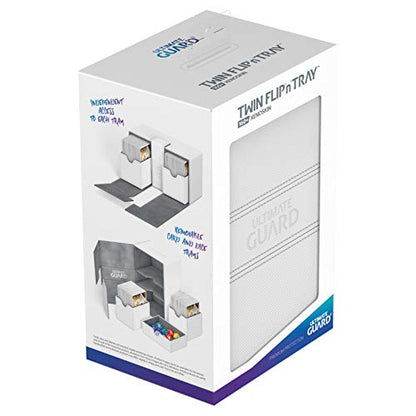 Ultimate Guard Twin Flip'n'Tray 160+, Deck Case for 160 Double-Sleeved TCG Cards +Dice Tray, White/Grey, Independent Magnetic Closure & Microfiber Lining - color: White/Grey