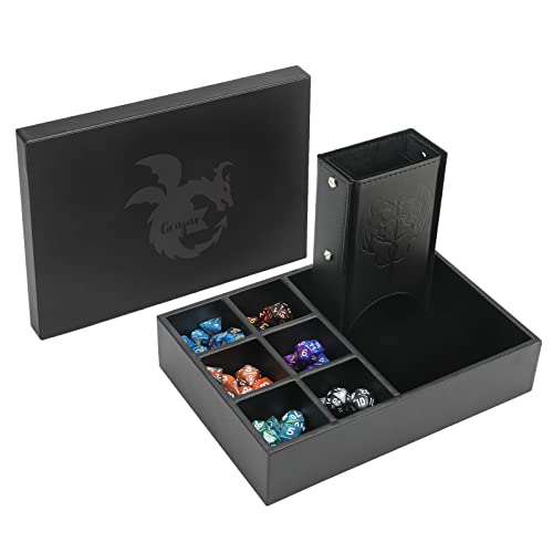 Grajar 3 in 1 Dice Tray with Lid, Portable Dice Box Storage, DND Dice Holder for Dungeons and Dragons D&D RPG MTG Table Games (Black) - color: Black