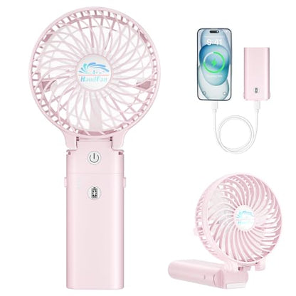HandFan 5200mAh Handheld Fan Rechargeable, 20H Runtime Hand Fan, 3 Speeds Strong Airflow, Personal 180° Foldable Portable Fans for Travel/Summer/Concerts/Lash/Commute, Gifts for Women (Cherry Pink) - color: Cherry Pink