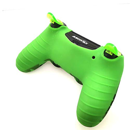 Silicone Skin Cover for Ps4 Controller (1pc Anti-Slip Case, 1 Pair L2 R2 Trigger Extender, 4pcs Thumb Grips,4pcs LED Light Bar Decal) Protector for DualShock PS4/ Slim/Pro Controller (Green camouflag) - color: Green camouflag