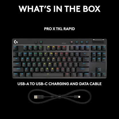 Logitech G PRO X TKL Rapid Tenkeyless Gaming Keyboard (Hall-Effect) - Black | Hall-Effect Magnetic Analog Switches with Rapid Trigger, Lightsync RGB, Detachable USB-C Cable, Volume Roller & Media Buttons - color: Black, size: TKL - Wired, style: Rapid Tri