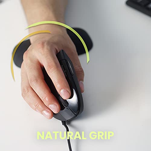 Perixx PERIMICE-513 Wired Ergonomic Vertical Mouse - 6 Buttons with 1000/1600/3200/6400 DPI - Right-Handed Design - Wired USB 5.9ft Cable - Black - style: Wired