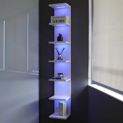 7 Tier RGB Light Wall Shelves, White | Lack Wall Shelf Unit,Vertical Shelf with Remonte Control,White Shelves - color: Rgb-white
