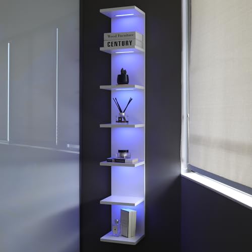 7 Tier RGB Light Wall Shelves, White | Lack Wall Shelf Unit,Vertical Shelf with Remonte Control,White Shelves - color: Rgb-white