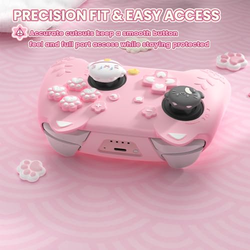 PlayVital for Nintendo Switch 2 Pro Controller Silicone Cover – Cherry Blossoms Kitten Cute Protective Skin Case for Switch 2 Pro Controller w/Back Button Cap & Thumb Grip & Sticker - Pink - color: Pink