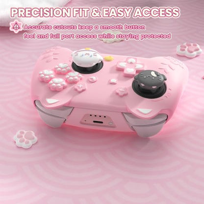 PlayVital for Nintendo Switch 2 Pro Controller Silicone Cover – Cherry Blossoms Kitten Cute Protective Skin Case for Switch 2 Pro Controller w/Back Button Cap & Thumb Grip & Sticker - Pink - color: Pink