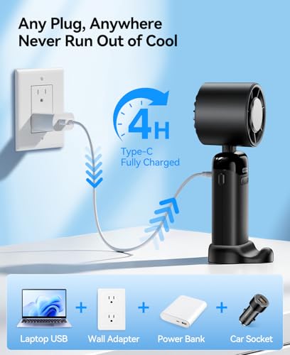 KIMMOO Handheld Portable Turbo Fan with Ice Cooler, Powerful 21000 RPM, Speed (1-199), Up to 14Hrs Cooling, Rechargeable Personal Fan, Small Pocket Hand Fans for Travel/Outdoor/Home/Office (Black) - color: Black