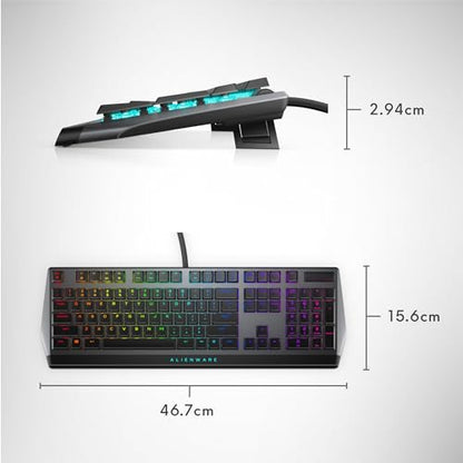 Alienware Low-Profile RGB Gaming Keyboard AW510K, AlienFx Per Key RGB LED Color Backlighting, Media CONTROLS & USB Passthrough, Cherry MX Low Profile Red Switches | USB, Numeric Keypad, Adjustable Height, Media Hot Keys, Dark Side of the Moon, Gaming Read