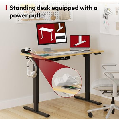 SANODESK Electric Standing Desk with Desk Clamp Power Strip 40"x 24" Whole-Piece Desktop Height Adjustable Stand Up Desk with Cable Management Sit Stand Home Office Desk Black Frame/Maple Top - color: Black Frame+maple Top, size: 40"x24"