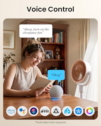 SwitchBot Smart Pedestal Fan, Rechargeable Oscillating Standing Fan for Bedroom, Corded & Cordless, Adjustable Height Floor & Desk Fan, 22dB, Remote & App, Works with Alexa,Google Home,HomeKit,Matter