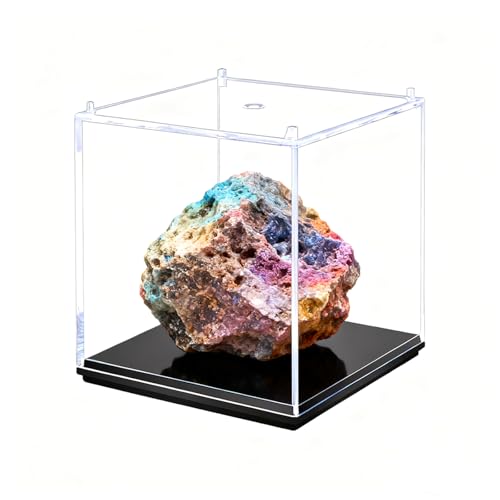 Clear Geodes Rocks Display Case,Minifigure Display Case Single Plastic Small Action Figure Storage Box for Small Collectibles Tabletop Decor (3*3*3in) - size: 3*3*3in