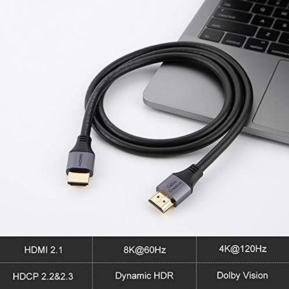 CableCreation 8K HDMI Cable 6.6FT/2m,48Gbps 8K@60 4K@120 144Hz HDMI to HDMI | Fast Speed 3D eARC HDR10 HDCP 2.2 2.3 for MacBook Pro, Roku TV, HDTV, PS5, PS4, Xbox, Blu-ray - color: Grey, size: 6.6Ft