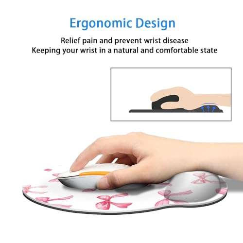 Mouse Pad with Wrist Support, Ergonomic Mouse Pad with Memory Foam Wrist Rest Cushion, Non-Slip Rubber Base Gaming Mice Pad for Home Office Computer Laptop,Pink Bow - color: Pink Bow