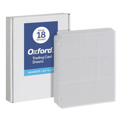 Oxford Poly Trading Card Sheets, Clear Double-Sided Card Sheets, Trading Card Sleeves, Card Sleeves for Binders, 100 PK, 2.5" x 3.5" Pockets (78780)