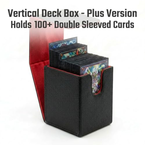 Vertical Deck Box Plus Version, Large Trading Card Case Fits 100+ Double Sleeved Cards, Premium Saffiano Leather TCG Storage for MTG Commander, Pokémon, TCG, CCG, Magnetic Closure -Black+ Red - color: VP Black+Red