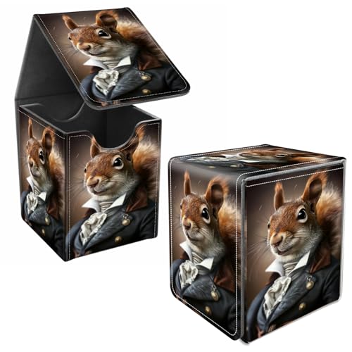 Card Deck Box, Card Storage Box Fits 100+ Single Sleeved, Large Capacity PU Leather Card Storage Box with Strong Magnet for Magic Commander TCG CCG, Squirrel - color: Squirrel