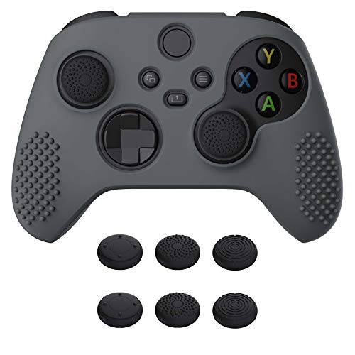 eXtremeRate PlayVital Gray 3D Studded Edition Anti-slip Silicone Cover Skin for Xbox Series X/S Controller, Soft Rubber Case Protector for Xbox Core Wireless Controller with 6 Black Thumb Grip Caps - color: Gray