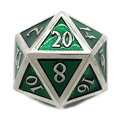 Metal D20 F Dice Critical Fail F 20 Sided Die Set DND Number Role Playing Game Dungeons and Dragons D&D Black Silver Red Blue Gold Copper Purple Green Pink White (Single Dice, Green and Silver) - color: Green and Silver, style: Single Dice