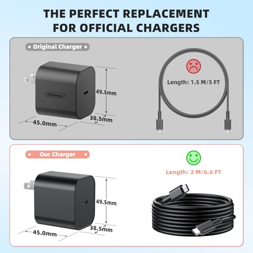 Switch 2 Charger with 6.6FT(2M) Charging Cable - 60W AC Power Adapter Support 4K TV Dock Mode, Power Supply 20V/3A for Nintendo Switch/OLED/Lite&Steam Deck, Xbox 360 Console - Original Quality (6.6FT) - size: 6.6FT