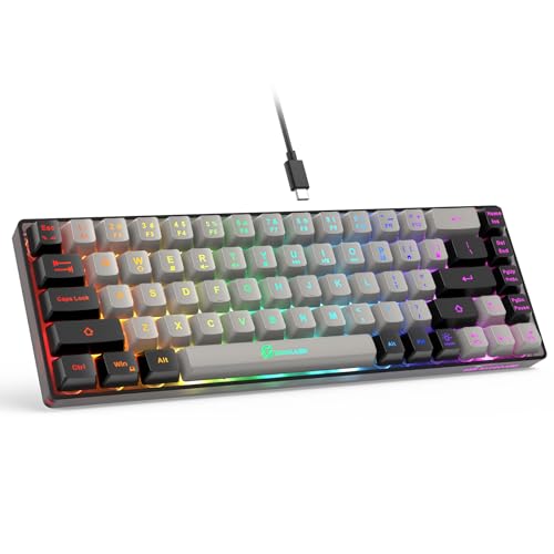 GEODMAER 65% Gaming Keyboard, Wired Backlit Mini Keyboard, Ultra-Compact Anti-Ghosting No-Conflict 68 Keys Membrane Gaming Wired Keyboard for PC Laptop Windows Gamer - color: Grey-Black
