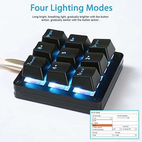 Koolertron Mechanical Numpad Macro Keyboard, 9-Key Numeric Keypad LED Backlit Gaming Keyboard, Fully Programmable Number Pad Keyboard, Computer High Ground Mechanical Macro Number Keypad - color: Black/Red Switches/Blue LED