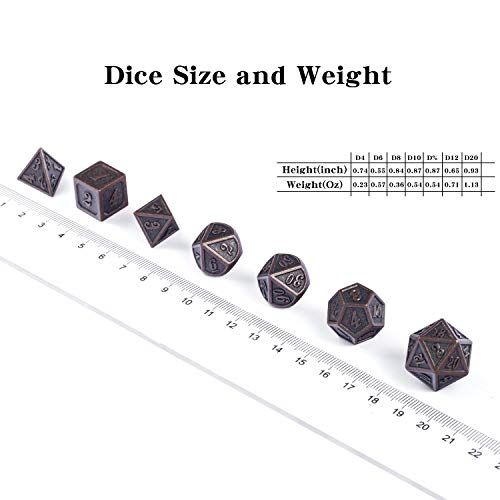 D&D Metal Dice Set, DNDND 7PCS Metallic Ancient Copper Dice with Metal Case for DND Dungeons and Dragons Table Games Roly Playing Rolling - color: Ancient Copper