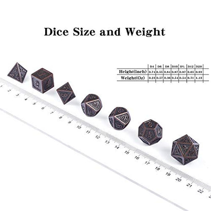 D&D Metal Dice Set, DNDND 7PCS Metallic Ancient Copper Dice with Metal Case for DND Dungeons and Dragons Table Games Roly Playing Rolling - color: Ancient Copper