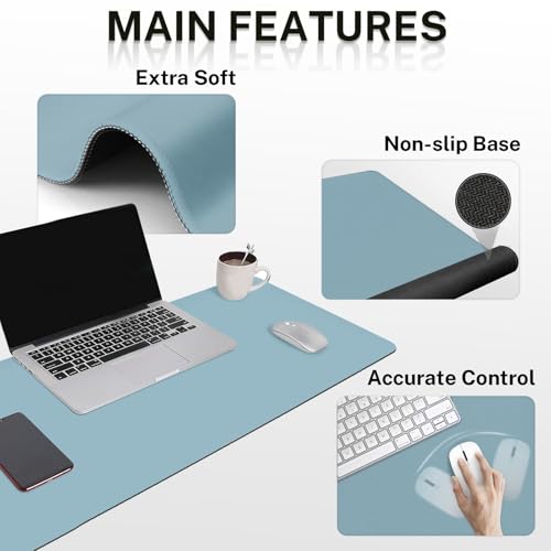 Britimes Blue Keyboard Mouse Pad Set Blue 4 in1 Large Mousepad+Keyboard Wrist Rest+Mouse Wrist Rest+Coaster Ergonomic Design for Home Office Computer 35.4x15.7Inches - color: Blue