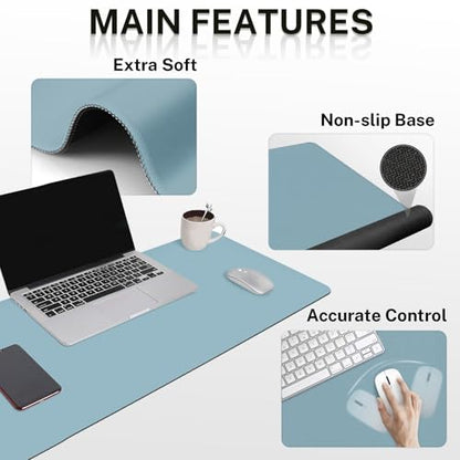 Britimes Blue Keyboard Mouse Pad Set Blue 4 in1 Large Mousepad+Keyboard Wrist Rest+Mouse Wrist Rest+Coaster Ergonomic Design for Home Office Computer 35.4x15.7Inches - color: Blue