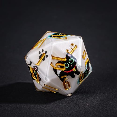 Cusdie 7-Piece Sharp Edges DND Dice Set - Cute Black Cat Stickers Inside - Perfect for Tabletop RPGs and Board Games - color: Black Cat Sticker