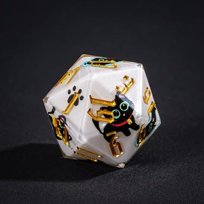 Cusdie 7-Piece Sharp Edges DND Dice Set - Cute Black Cat Stickers Inside - Perfect for Tabletop RPGs and Board Games - color: Black Cat Sticker