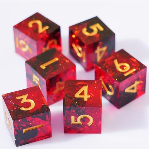 Generic 6PCS 16mm D6 Resin dice Set Dice for DND Dungeons and Dragons Role Playing Game (Red) - color: Red