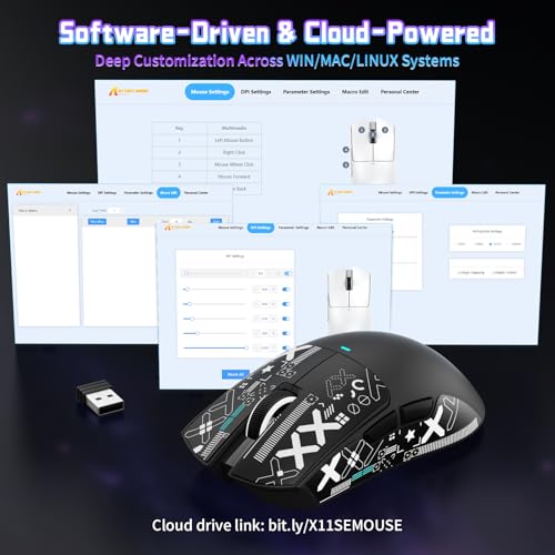 ATTACK SHARK X11SE Wireless Gaming Mouse, 59g Lightweight, Black&Tape | Bluetooth/2.4Ghz Wireless/Wired Connectivity, 22K DPI, PixArt PAW3311 Gaming Sensor, 1K Polling Gamer Mice for PC/Mac - color: Black&Tape