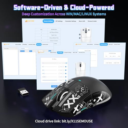ATTACK SHARK X11SE Wireless Gaming Mouse, 59g Lightweight, Black&Tape | Bluetooth/2.4Ghz Wireless/Wired Connectivity, 22K DPI, PixArt PAW3311 Gaming Sensor, 1K Polling Gamer Mice for PC/Mac - color: Black&Tape
