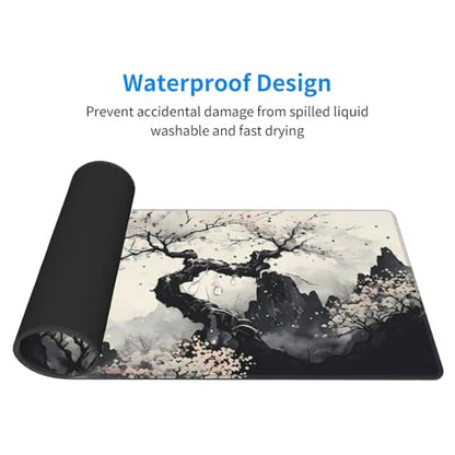Japanese Mouse Pad, Large Japanese Desk Mat, XL Anime Gaming Keyboard Mat, Non-Slip Rubber Base, Big Extended Desk Protector for Home Office, 31.5”x11.8” - color: Cherry Blossom