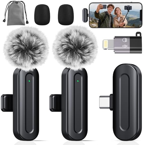 PQRQP Wireless Mini Microphone for iPhone/iPad/Android: 2 Pack Lavalier Microphone for Video Recording, High-Fidelity Audio iPhone Mic for Content Creators(Graphite Black) - color: Graphite Black