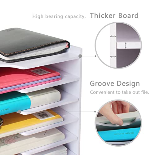 SONGWAY File Organizer for Desk - 7 Tier Wide Document Holder, Letter Mail Tray Storage Rack, A4 Paper Storage Holder, Desktop Organizer for Home Office School, White - size: 7 Tier Wide